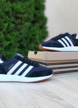 Adidas iniki чорні з білим кросівки жіночі замшеві термо на флісі ботінки низькі теплі осінні зимові євро зима водонепроникні  адідас інікі1 фото