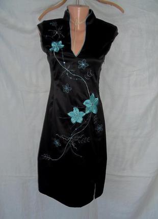 Китайское черное платье,ципао р.xs-s1 фото