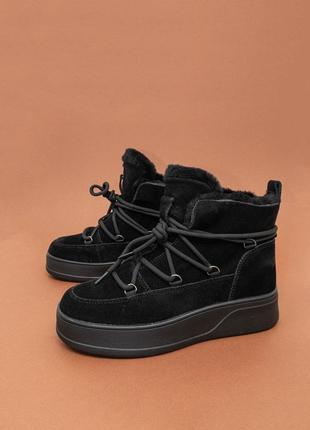 Теплі жіночі замшеві черевики зимові чорні 38 женские ботинки lonza