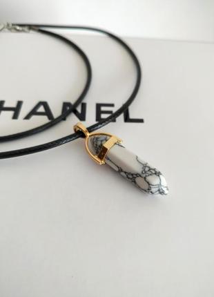 Цепочка на шею подвеска кулон кристалл белый под камень стекло колье ожерелье шнурок черный3 фото