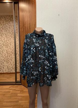 Стильна блуза з об’ємними рукавами смарагдовий колір розмір 48-50