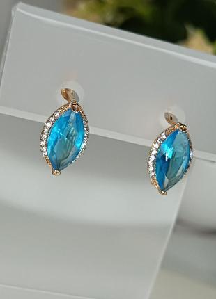 Сережки xuping позолота ніжно блакитний камінь 1,4см3 фото