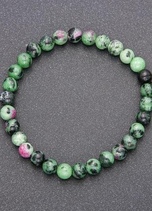 Браслет з натурального каменю цоизит на резинці гладкий кулька d-6(+-)мм обхват 18см