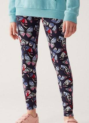 Шикарные хлопковые подростковые лосины принт бабочки m&s 🌺💜🌺