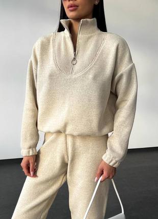 Хит продажа❗️трендовый костюм из плотной вязки свитер+джоггеры цвет беж s m l6 фото