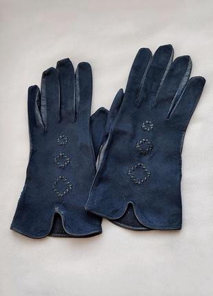 Кожаные синие перчатки италия2 фото