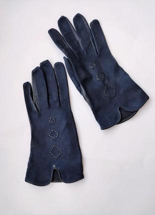 Кожаные синие перчатки италия3 фото