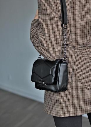 Мини сумка женская кросс боди черная сумочка с ремешком міні сумка жіноча крос боді чорна (код: бс18)8 фото