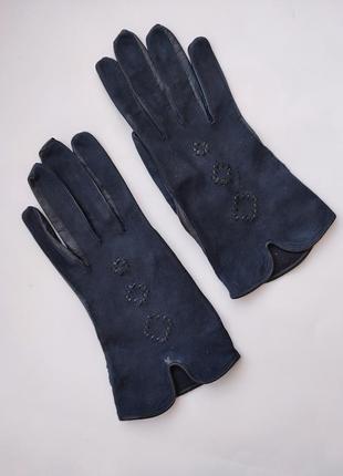 Кожаные синие перчатки италия6 фото