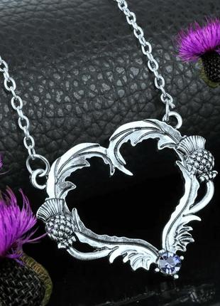Колье, кулон с чертополохом, сердце- амулет в шотландском, винтажном стиле/Кельтские украшения1 фото