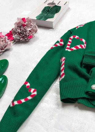 Стильний кардиган primark хвойного зеленого кольору з милими сердечками новорічними льодяниками2 фото