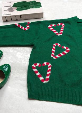Стильний кардиган primark хвойного зеленого кольору з милими сердечками новорічними льодяниками5 фото