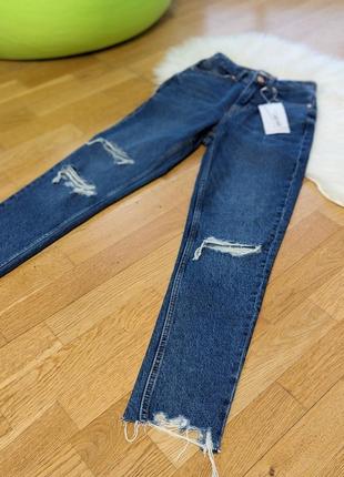 ❤️denim новые с бирками!😱🍀 100% котон джинси bershka🔥высокая посадка😱темные джисни с дирками👖6 фото