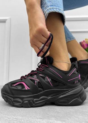 Кросівки в стилі баленсіага трек чорні з рожевим демісезон весна осінь женские кроссовки черные с розовым фуксия деми осенние весенние2 фото