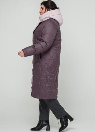 Модное зимнее женское пальто из стеганой плащевки с капюшоном, батальные размеры2 фото