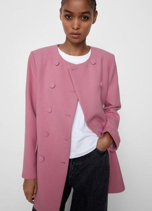 Пиджак женский zara розовый, прямой, размер xs