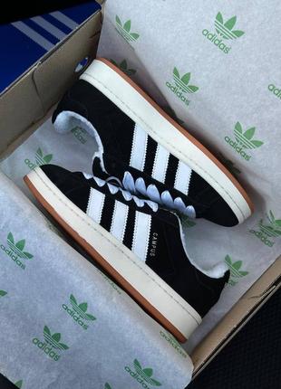 Женские кроссовки adidas campus black white gum fur