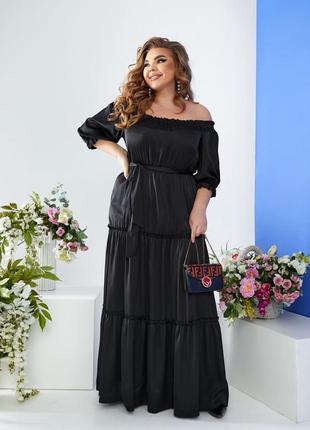 Женское черное длинное атласное платье макси, вечернее платье на выход4 фото