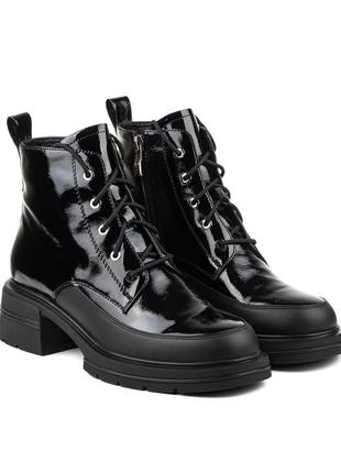 Ботинки женские лакированные черные на шнуровке 1684б10 фото