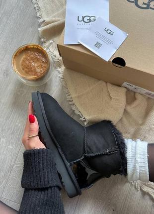 Ugg mini угги натуральна замша натуральне хутро уггі чорного кольору з блискавкою уги замшевые сапоги натуральная замша мех зима4 фото