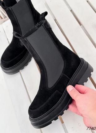 Розпродаж хіт продажів натуральні замшеві зимові чорні черевики - челсі