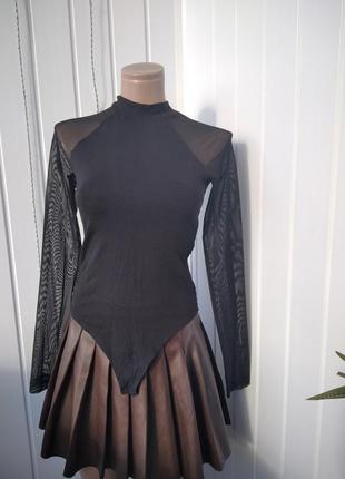 Боди с рукавами сетка