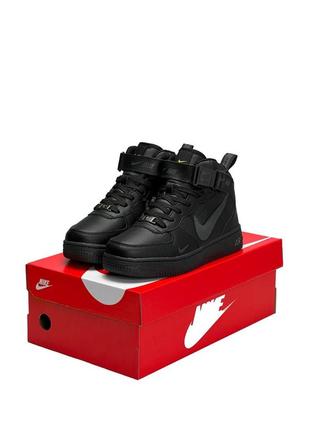 Зимние женские кроссовки nike air force 1 utility high black gray fur#найк