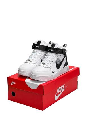 Зимние женские кроссовки nike air force 1 utility high white black fur#найк