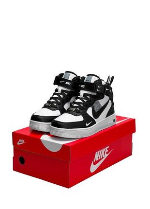 Зимние женские кроссовки nike air force 1 utility high military black fur#найк