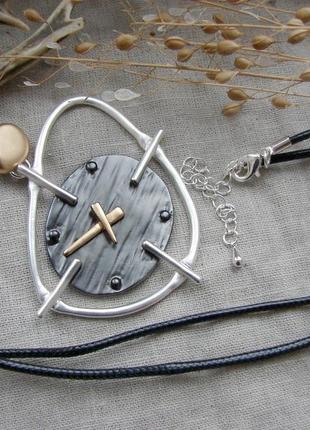 Длинное ожерелье кулон на длинном шнурке с часами в виде часов в стиле бохо. цвет серебро2 фото