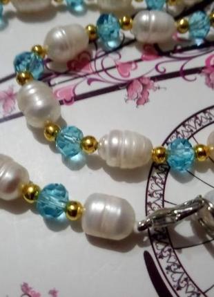 Гарнитур, комплект украшений: ожерелье, браслет, серьги из натурального жемчуга4 фото