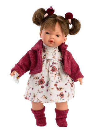 Испанская кукла виниловая llorens звуковая с механизмом 33 см брюнетка в бордовом пиджаке с хвостиками1 фото