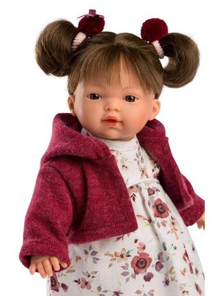 Испанская кукла виниловая llorens звуковая с механизмом 33 см брюнетка в бордовом пиджаке с хвостиками2 фото