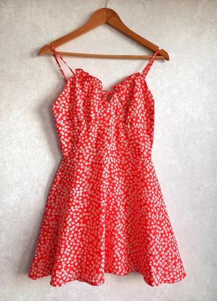 Червона міні сукня в квітковий принт на бретелях від бренду shein4 фото