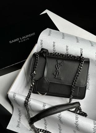 Женская сумка  yves saint laurent sunset mini chain black/black эко кожа