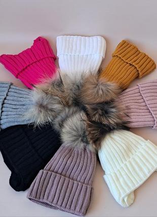 Сезонний розпродаж  комплект зимовий набір шапка з натуральним помпоном з бубоном3 фото