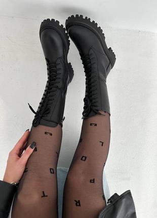 Натуральні шкіряні зимові чорні високі черевики - чоботи - берці на шнурівці