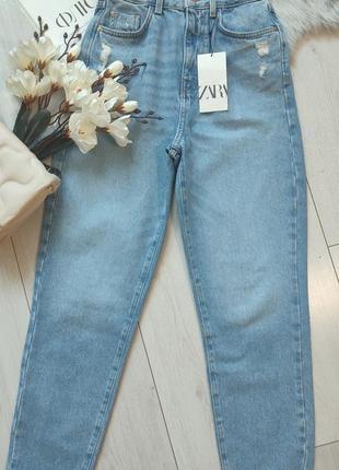 🔥🔥🔥 zara -60% black friday джинсы синие мом, 34р4 фото