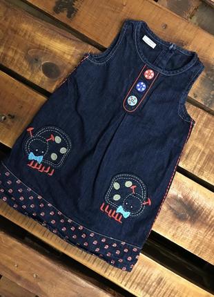 Дитяча бавовняна джинсова сукня (сарафан) з вишивкою next (некст 2-3 роки 92-98 см ідеал оригінал)