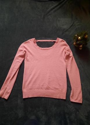 Розовая кофта свитшот с интересным вырезом на спине кашемировый свитер