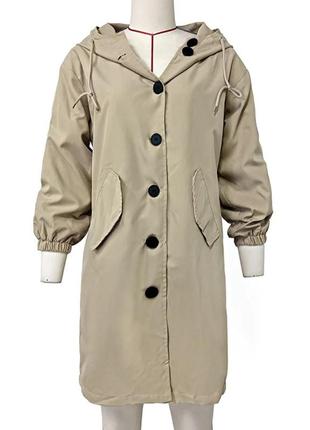 Бежевое базовое пальто плащ с капюшоном на осень весну на подкладе тонкое на невысокий рост1 фото