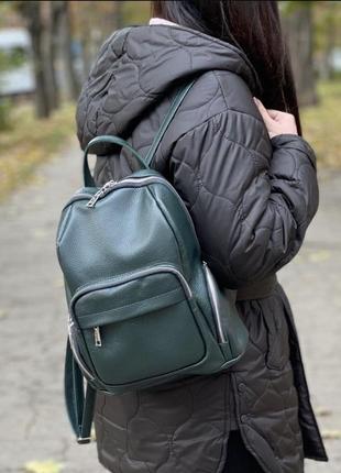 Кожаный городской темно-зеленый женский рюкзак, цвета в ассортименте3 фото