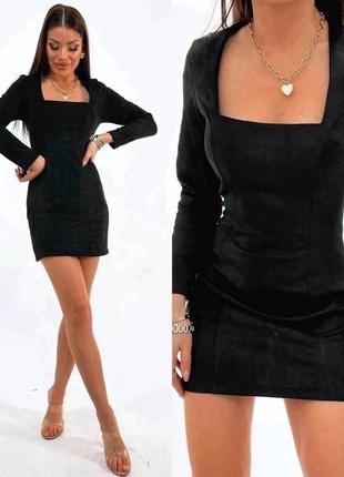 Чорна замшева сукня міні платье замшевое мини черное3 фото