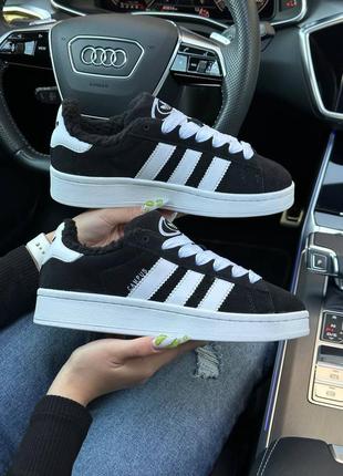 Зимние женские кроссовки adidas negro campus black white (мех) 37-38-39-40-41