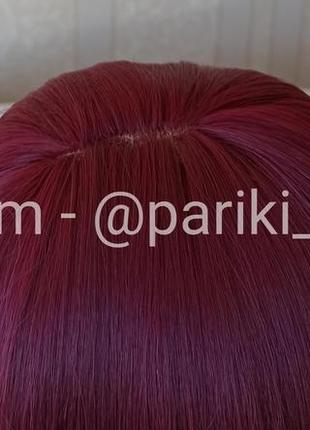 Коротка перука каре, червона, коротка, з чубчиком, парик4 фото
