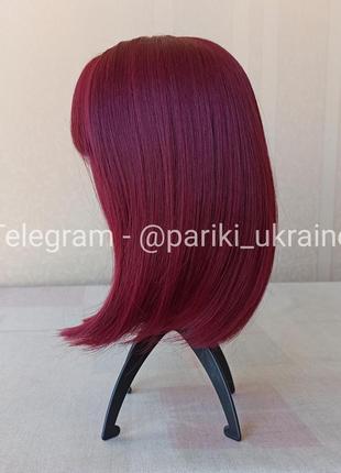 Коротка перука каре, червона, коротка, з чубчиком, парик3 фото