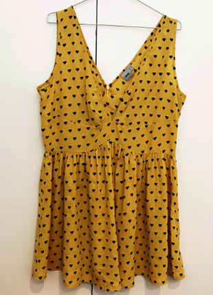 Плаття міні жовте в принт сердечки3 фото