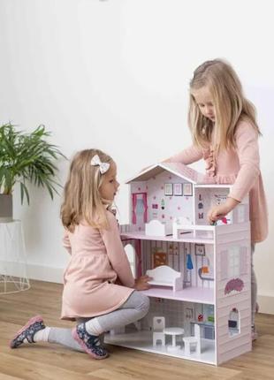 Великий іграшковий деревяний ляльковий будинок freeon рожевий2 фото