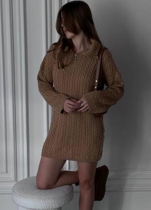Теплое вязаное туника свитер платье с воротничком на замочке свободного кроя акриловое2 фото