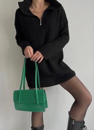 Теплое вязаное туника свитер платье с воротничком на замочке свободного кроя акриловое3 фото